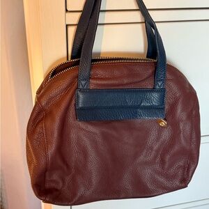 Pour La Victoire Brown and Navy Leather Tote